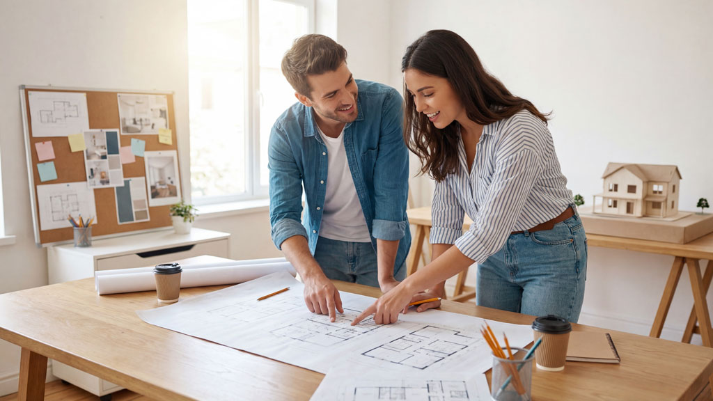 Personne consultant des documents sur une terrasse provençale avec vue sur terrain