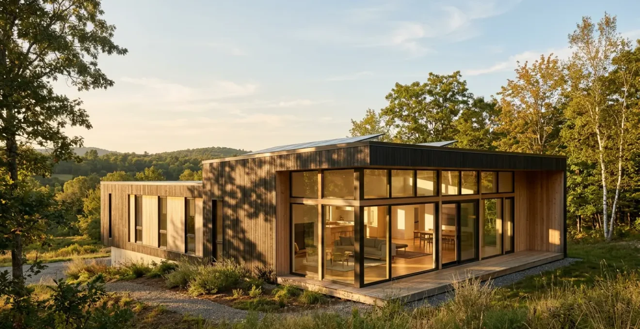 Vue architecturale d'une maison moderne avec orientation optimisée et zones thermiques visibles