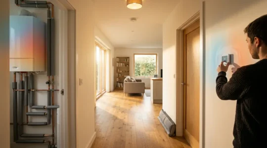 Intérieur de maison avec solutions d'économie d'énergie visibles et thermographie colorée