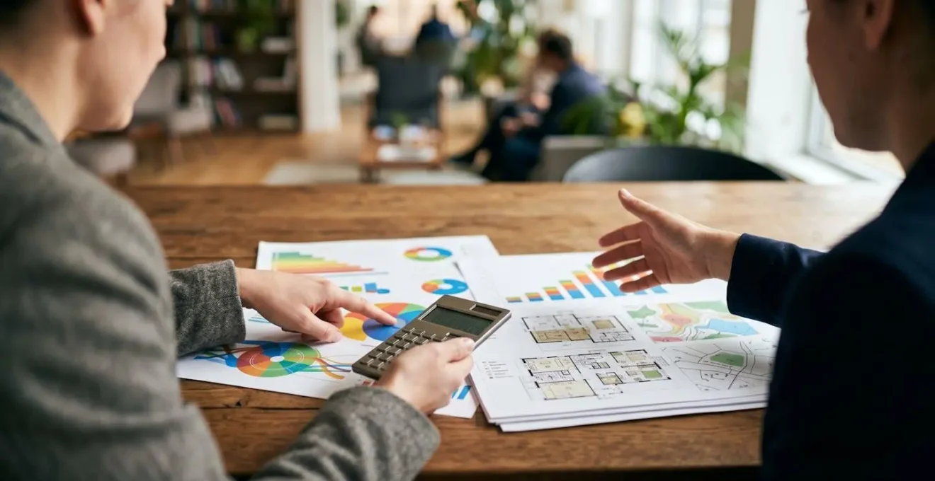 Personnes examinant un audit énergétique lors d'une négociation immobilière.