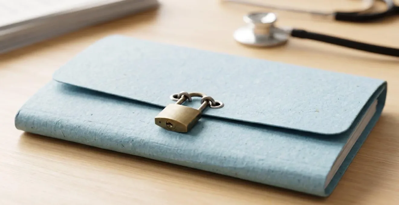 Dossier médical fermé avec un cadenas symbolisant la confidentialité et le droit à l'oubli
