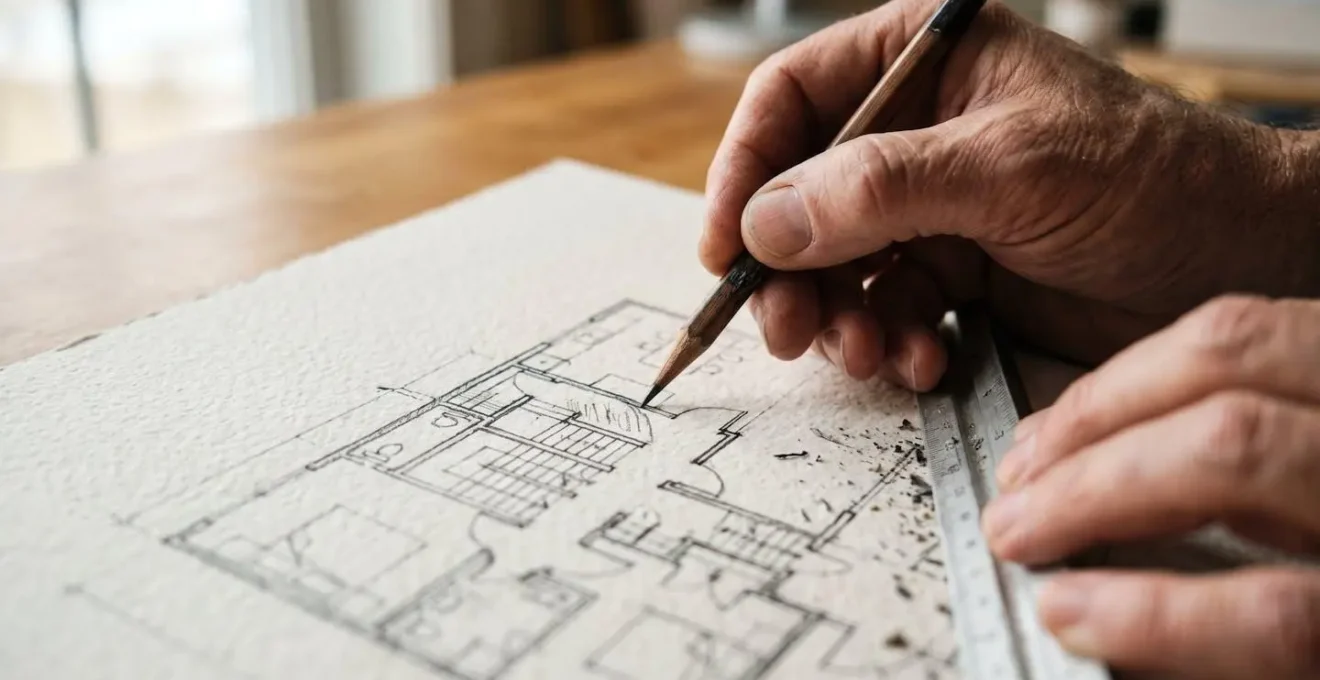 Famille discutant avec architecte autour de plans personnalisés et maquette