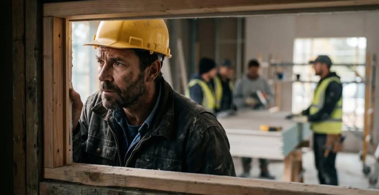 Pose de fenêtres sur un chantier avec artisans en attente pour les travaux intérieurs